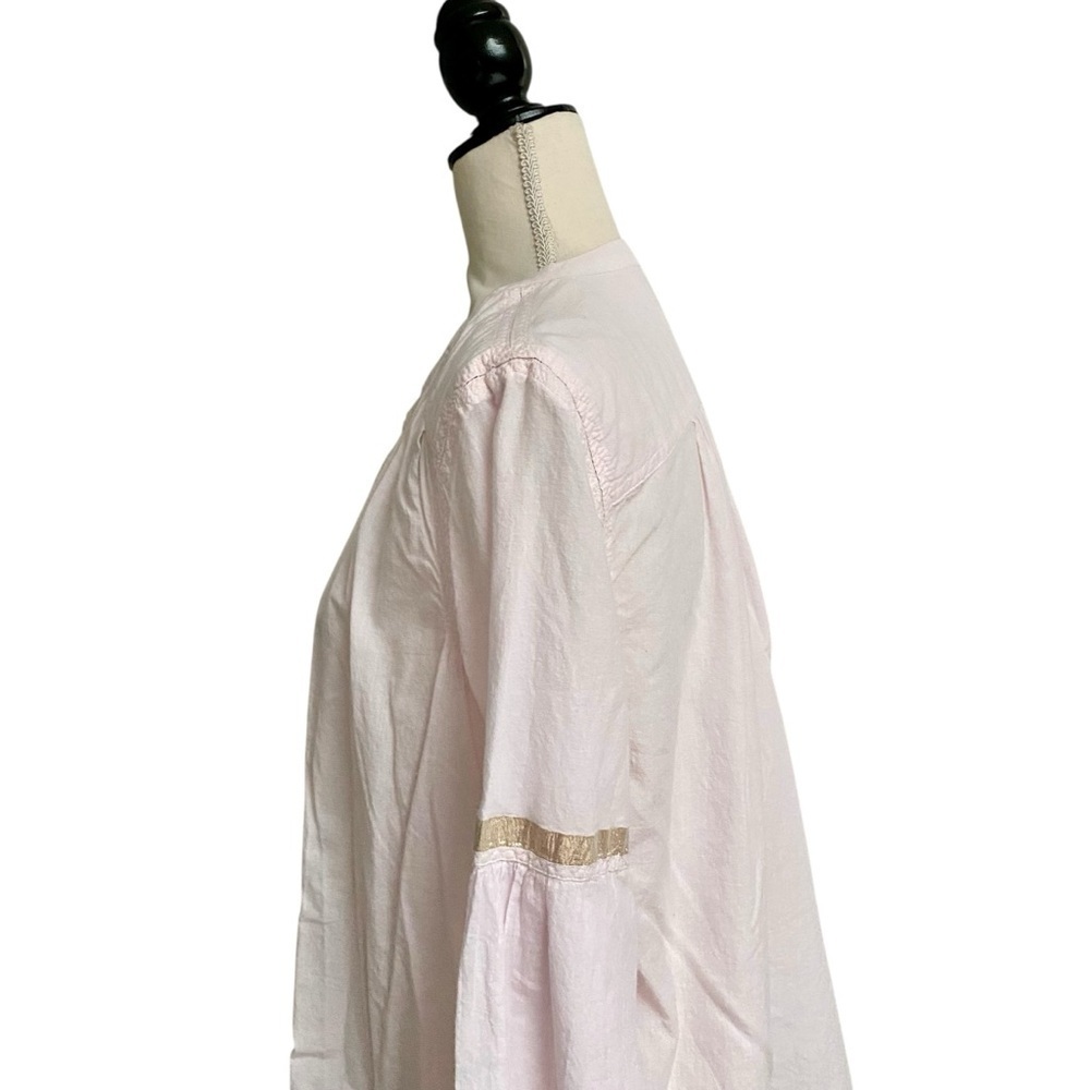 Free People Blush Pink Metallic Trim Cotton Button Down Blouse L Boho Top - Picture 8 of 16